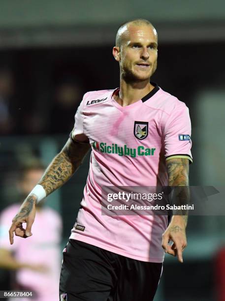 Aljaz Struna of US Citta di Palermo gestures during the Serie B match between FC Carpi and US Citta di Palermo on October 24, 2017 in Carpi, Italy.