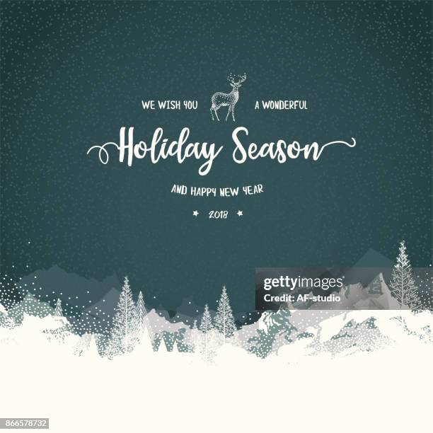 illustrazioni stock, clip art, cartoni animati e icone di tendenza di sfondo vacanza con montagne - christmas card