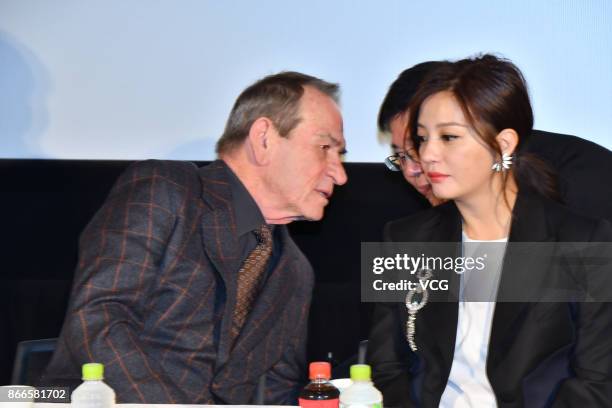 Judge President Tommy Lee Jones and actress Vicki Zhao attend an international jury members press conference of the 30th Tokyo International Film...