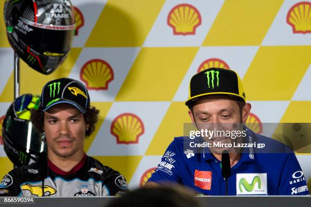 Valentino Rossi of Italy and Movistar Yamaha MotoGP speaks during a press conference ahead of the MotoGP of Malaysia at Sepang Circuit on October 26,...