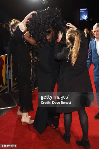 Grace Jones attends the UK Premiere of "Grace Jones: Bloodlight And Bami" at the BFI Southbank on October 25, 2017 in London, England.