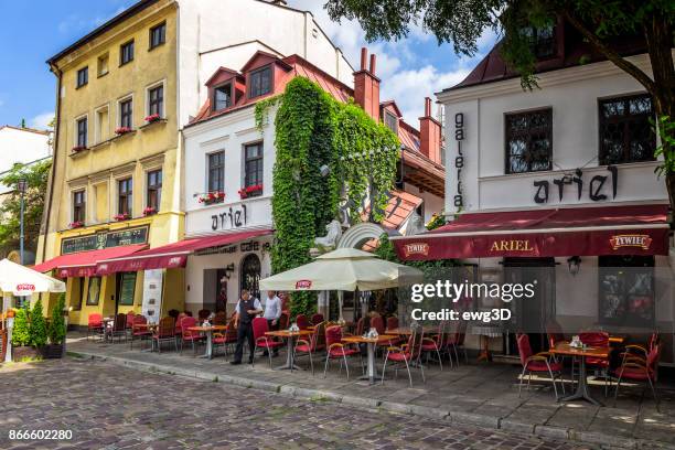 jewish restaurant and cafe pub in kazimierz district in krakow, poland - krakow stock pictures, royalty-free photos & images