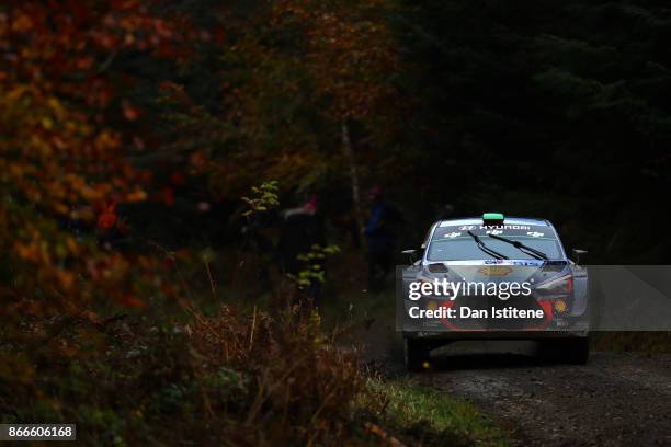 Hayden Paddon of New Zealand and Hyundai Motorsport drives with co-driver Sebastian Marshall of Great Britain during Shakedown for the FIA World...