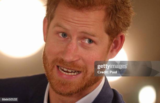 Prince Harry meets people involved in the One of Us campaign, which aims to raise awareness of mental health, at a bakery in Hellerup, Copenhagen,...