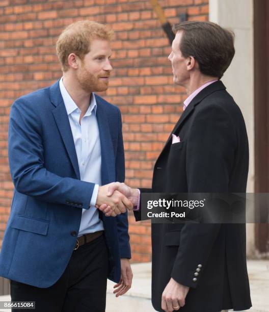 Prince Harry and Prince Joachim of Denmark visit the Danish Veteran Centre where they watched a Rolling Floorball match, a sport invented by Danish...