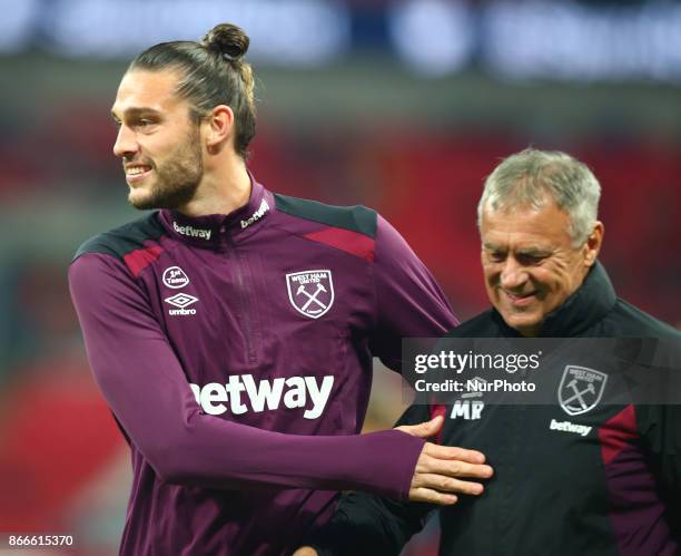 West Ham United's Andy Carroll and First Team Head of Performance Miljenko Rak during Carabao Cup 4th Round match between Tottenham Hotspur and West...