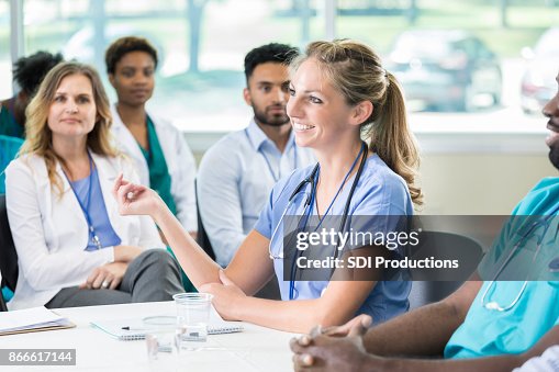 Patient Panel Discussion Nurse Participates In Panel Discussion During Medical Conference High ...