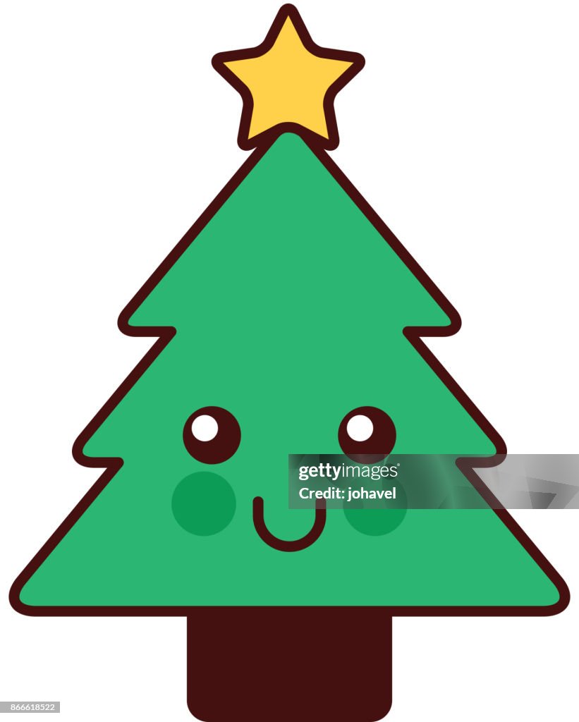 Dibujos Animados De La Decoración De Los Pino De Árbol De Navidad Del  Kawaii Ilustración de stock - Getty Images