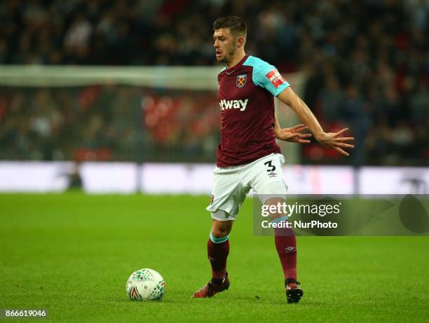 West Ham United's Aaron Cresswell during Carabao Cup 4th Round match between Tottenham Hotspur and West Ham United at Wembley Stadium, London,...