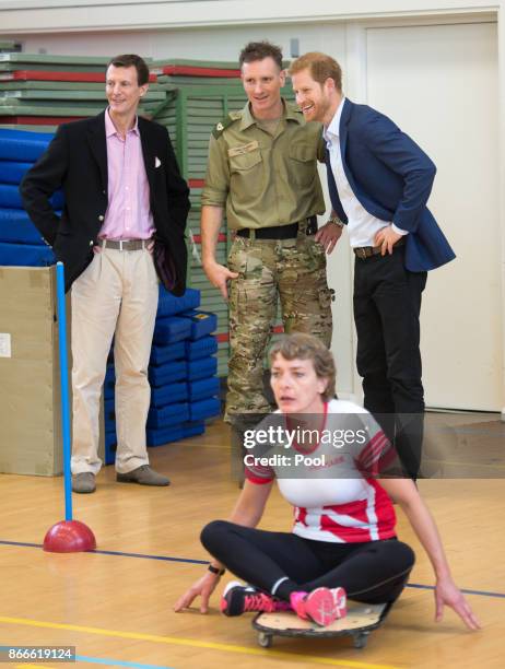 Prince Harry and Prince Joachim of Denmark visit the Danish Veteran Centre where they watched a Rolling Floorball match, a sport invented by Danish...