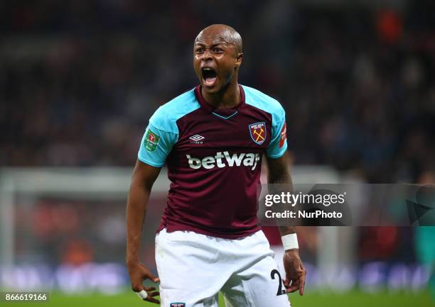 West Ham United's Andre Ayew celebrates scoring his sides second goal during Carabao Cup 4th Round match between Tottenham Hotspur and West Ham...