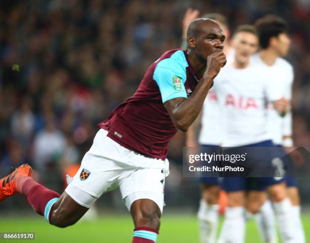 West Ham United's Angelo Ogbonna celebrates scoring his sides second goal during Carabao Cup 4th Round match between Tottenham Hotspur and West Ham...