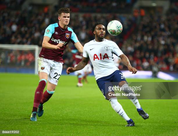 Tottenham Hotspur's Danny Rose holds of West Ham United's Sam Byram during Carabao Cup 4th Round match between Tottenham Hotspur and West Ham United...