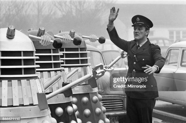 Filming started today at Shepperton Studios of 'Daleks Invade Earth'. Bernard Cribbins, who appears as a Policeman, attempts to control the Daleks in...