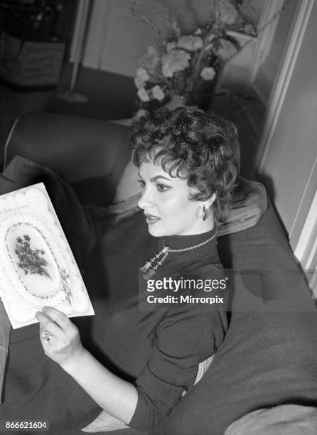 Gina Lollobrigida, Italian actress in London to attend the Royal Film Performance of To Catch a Thief, on behalf of The Cinema and Television...