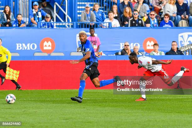 New England Revolution defender Benjamin Angoua can't catch up to Montreal Impact forward Anthony Jackson-Hamel during the New England Revolution...