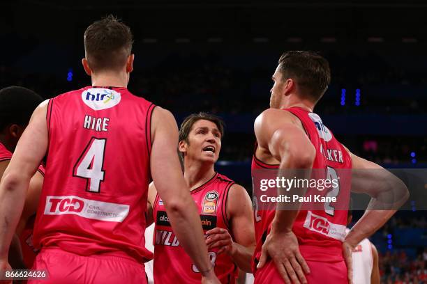 Damian Martin of the Wildcats addresses his players during the round four NBL match between the Perth Wildcats and the Illawarra Hawks at Perth Arena...