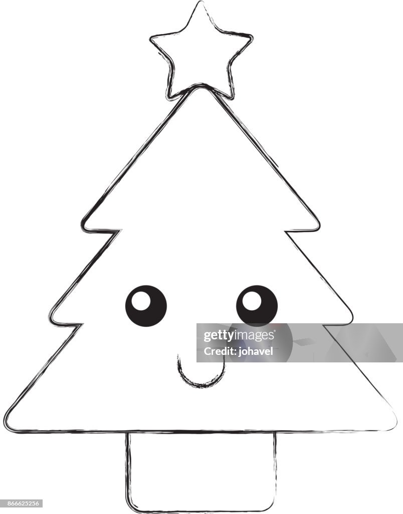 Dibujos Animados De La Decoración De Los Pino De Árbol De Navidad Del  Kawaii Ilustración de stock - Getty Images