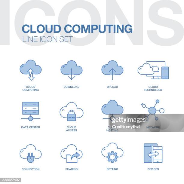 illustrazioni stock, clip art, cartoni animati e icone di tendenza di icone delle linee di cloud computing - sponsor