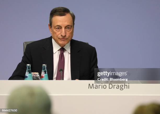 Mario Draghi, president of the European Central Bank , speaks during a news conference following the bank's interest rate decision, at the ECB...