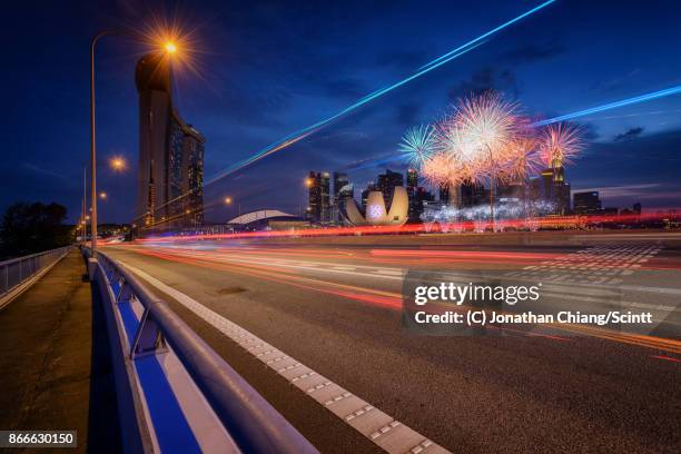 benjamin sheares bridge fireworks - jonathan chiang stock pictures, royalty-free photos & images