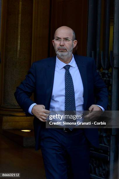 Senator Vito Crimi member of Five Stars Movement leaves Palazzo Madama at the end of the vote on trust in government for the Electoral Law , on...