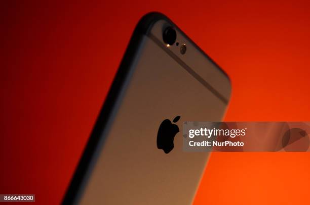 The back of an iPhone 6 is seen on October 25, 2017.