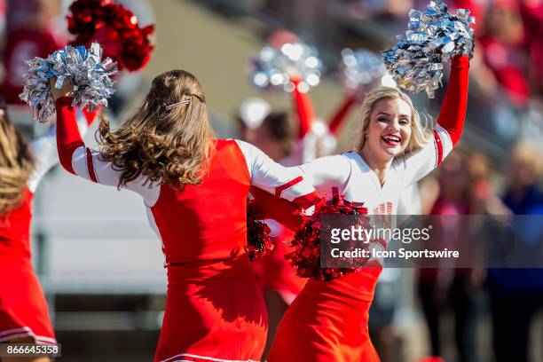 Wisconsin Badger dance team members enjoy jump around between the 3rd and 4th quarters durning an college football game between the Maryland...