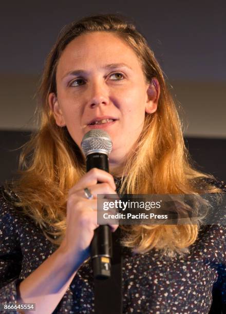 Alyssa Robbins attends Q and A during NewFest closing night movie screening Becks at Cinepolis Chelsea.