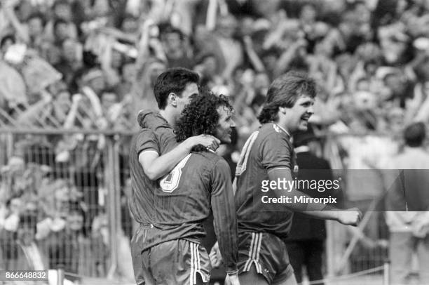Liverpool FC 3-1 Everton FC, FA Cup Final 1986, Wembley Stadium, Saturday 10th May 1986. Match Action. Ian Rush, Craig Johnston and Jan Molby.