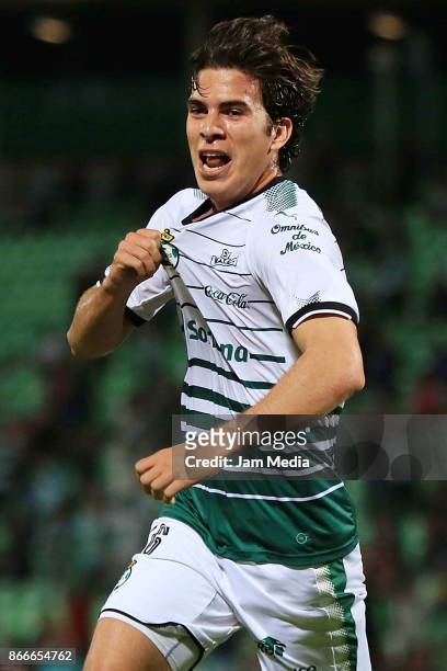 Ulises Rivas of Santos celebrate after scoring during a round of 16 match between Santos and Necaxa in the Apertura Tournament 2017 Copa MX at Corona...