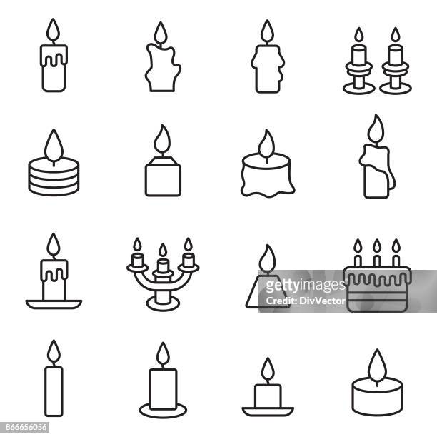 illustrazioni stock, clip art, cartoni animati e icone di tendenza di set di icone candela - candle sets