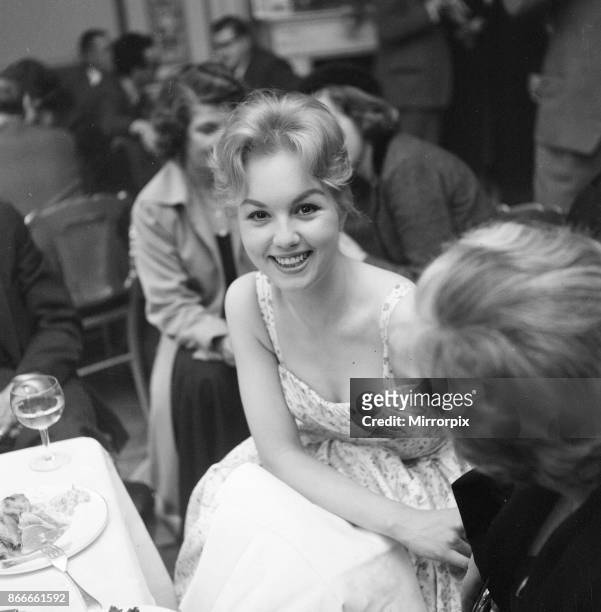 Mylene Demongeot, french actress, pictured in London, Wednesday 26th March 1958. Mylene is in the UK for the premiere of film Bonjour Tristesse, in...