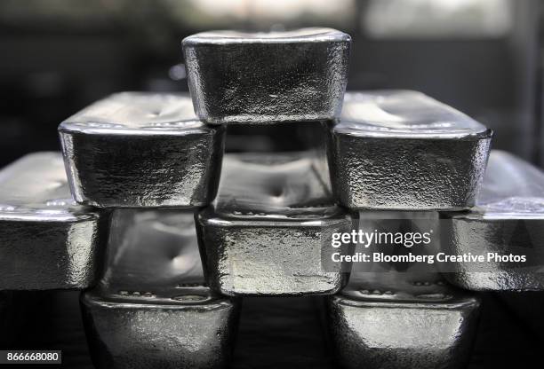 100 ounce silver bullion bars - silver metal stock pictures, royalty-free photos & images