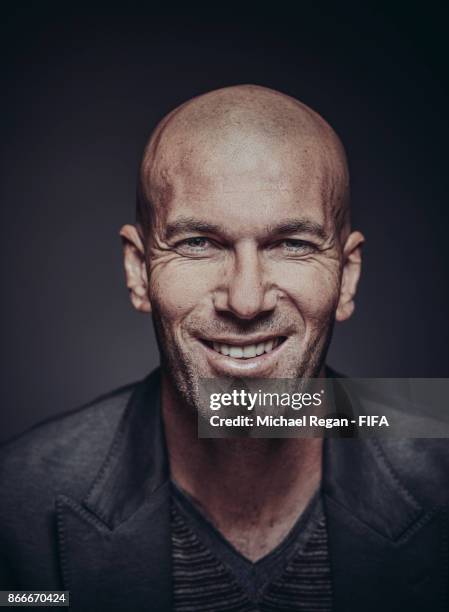 Real Madrid manager Zinedine Zidane of France poses during The Best FIFA Football Awards at The May Fair Hotel on October 23, 2017 in London, England.