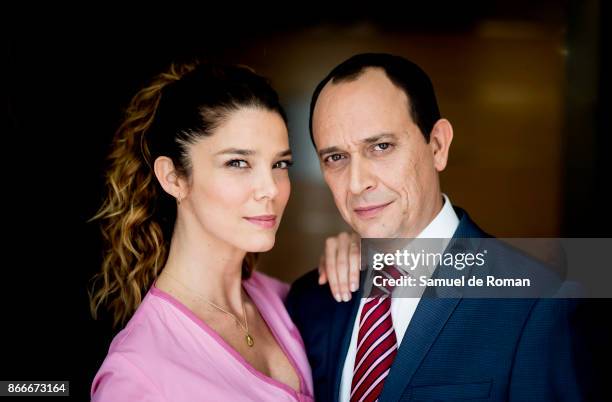 Juana Acosta and Luis Callejo during 'Jefe' on set filming in Madrid on October 26, 2017 in Madrid, Spain.