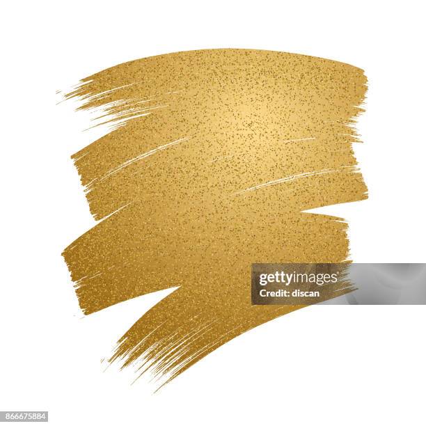 glitzer golden pinselstrich auf weißem hintergrund. - brushing stock-grafiken, -clipart, -cartoons und -symbole