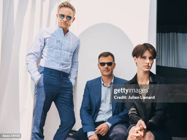 Filmmaker Francois Ozon and actors Jeremie Renier and Marine Vacth are photographed for Self Assignment on May, 2017 in Cannes, France.