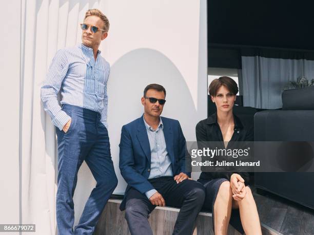 Filmmaker Francois Ozon and actors Jeremie Renier and Marine Vacth are photographed for Self Assignment on May, 2017 in Cannes, France.