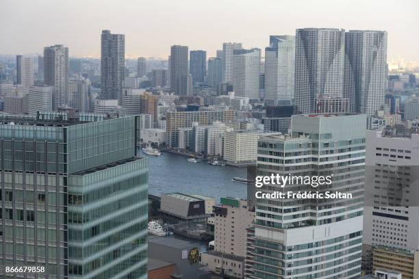 Aerial view of Tokyo, capital of Japan, from the World Trade Center Building, a 40-story commercial skyscraper located in Hamamatsucho on March 15,...