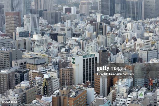 Aerial view of Tokyo, capital of Japan, from the World Trade Center Building, a 40-story commercial skyscraper located in Hamamatsucho on March 15,...
