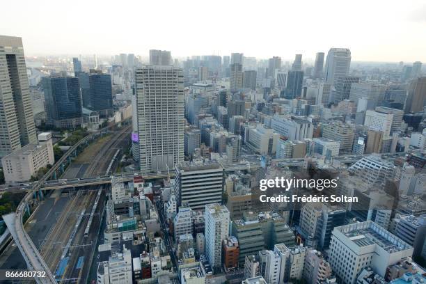 Aerial view of Tokyo, capital of Japan, from the World Trade Center Building, a 40-story commercial skyscraper located in Hamamatsucho on March 15,...