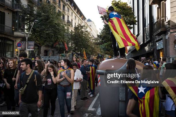 Students march in support for Catalan independence on October 26, 2017 in Barcelona, Spain. 'The Parliament of Catalonia will meet today for a two...