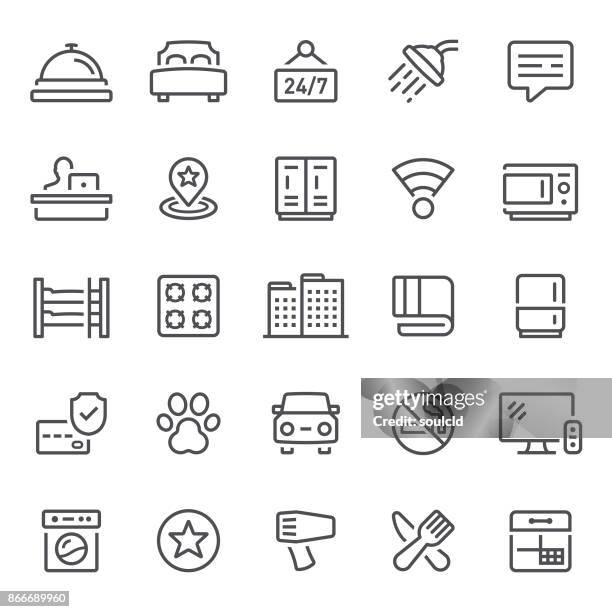 stockillustraties, clipart, cartoons en iconen met hotel pictogrammen - checkout