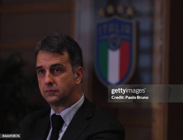 General Director Michele Uva attends the press conference after the Italian Football Federation federal council meeting on October 26, 2017 in Rome,...