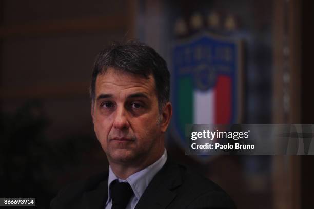 General Director Michele Uva attends the press conference after the Italian Football Federation federal council meeting on October 26, 2017 in Rome,...