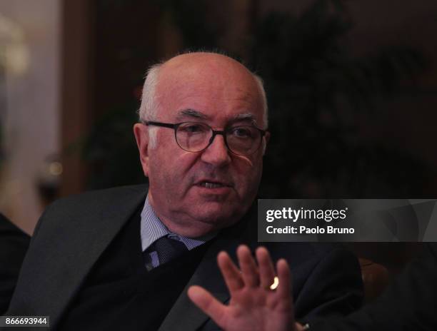 President Carlo Tavecchio attends the press conference after the Italian Football Federation federal council meeting on October 26, 2017 in Rome,...