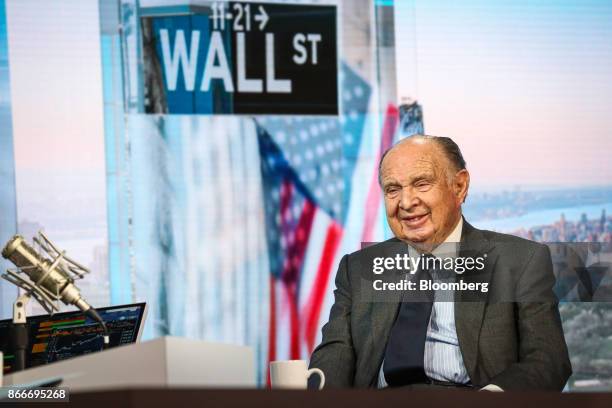 Henry Kaufman, president of Henry Kaufman and Co., smiles during a Bloomberg Television interview in New York, U.S., on Thursday, Oct. 26, 2017....