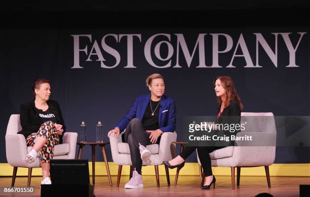 Hannah Jones of Nike, Soccer player and Activist Abby Wambach and Jill Bernstein of Fast Company speak onstage for Soccer Star and Activist Abby...