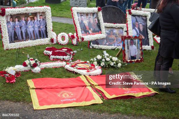 Tributes at the funeral service of 'Tomboy' Doherty, the nephew of Big Fat Gypsy Weddings star Paddy Doherty, at Epsom Cemetery.